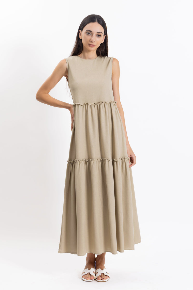 DETAILED LINEN BLEND DRESS