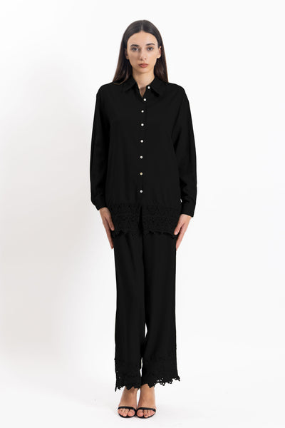 DETAILED LINEN BLEND SHIRT SET