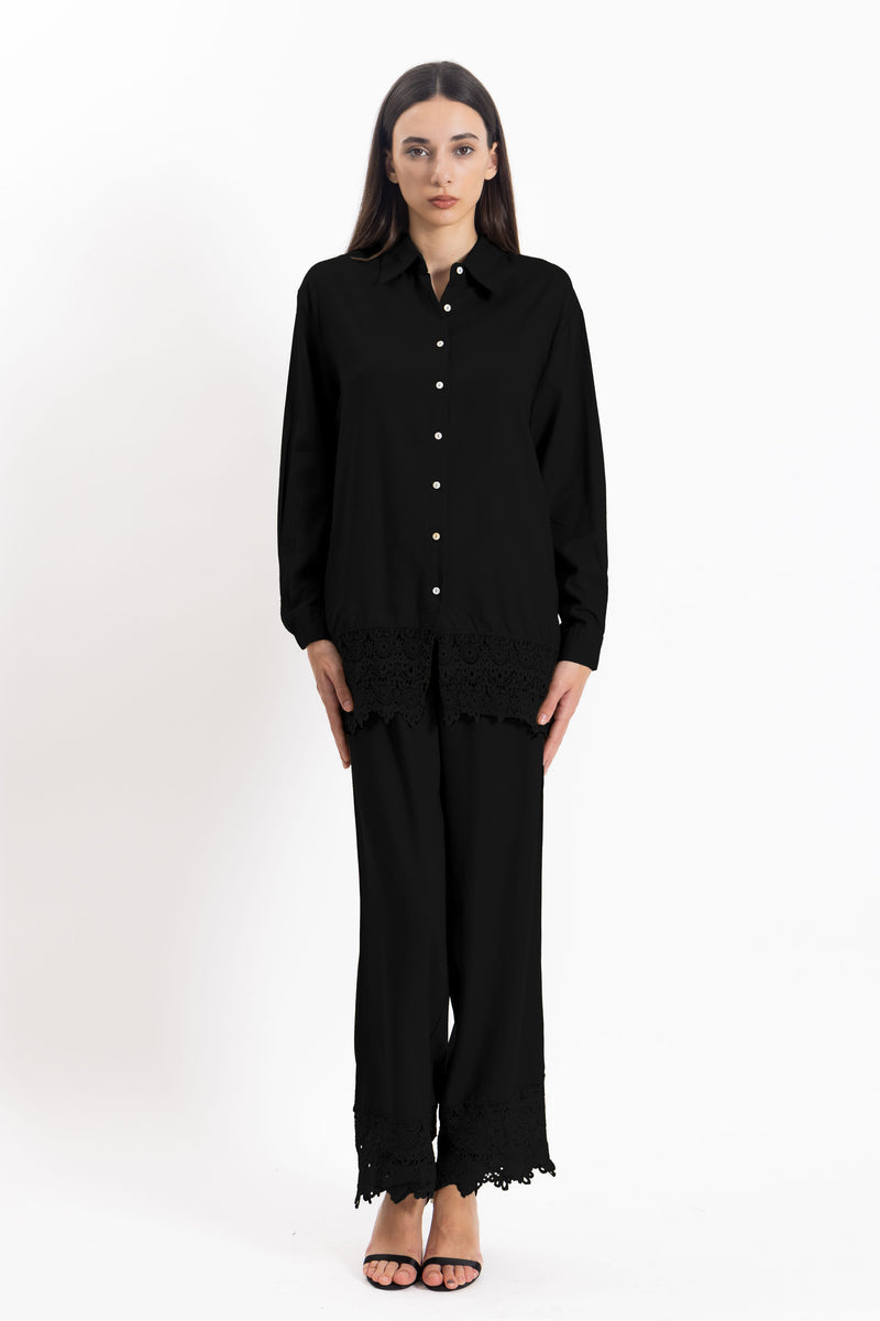 DETAILED LINEN BLEND SHIRT SET