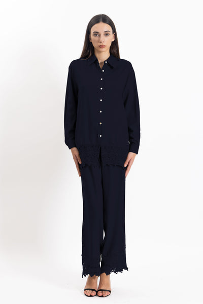 DETAILED LINEN BLEND SHIRT SET
