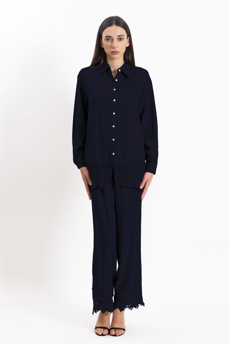 DETAILED LINEN BLEND SHIRT SET