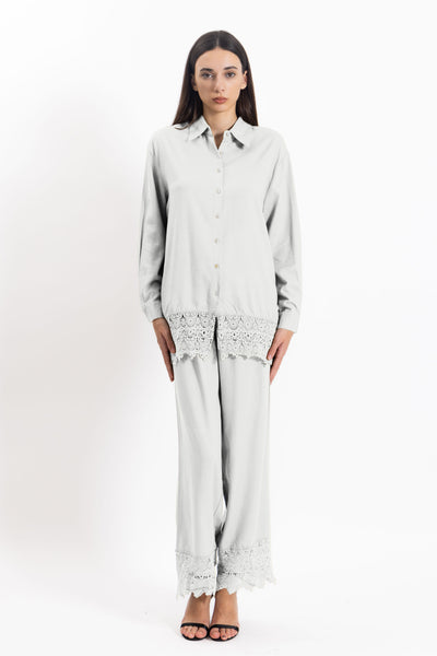 DETAILED LINEN BLEND SHIRT SET