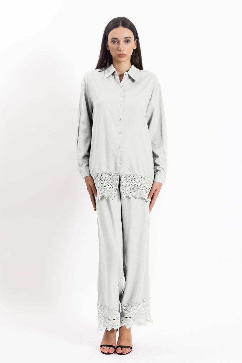 DETAILED LINEN BLEND SHIRT SET