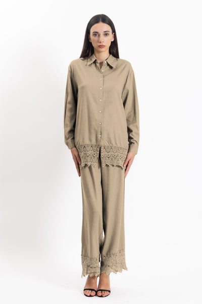 DETAILED LINEN BLEND SHIRT SET