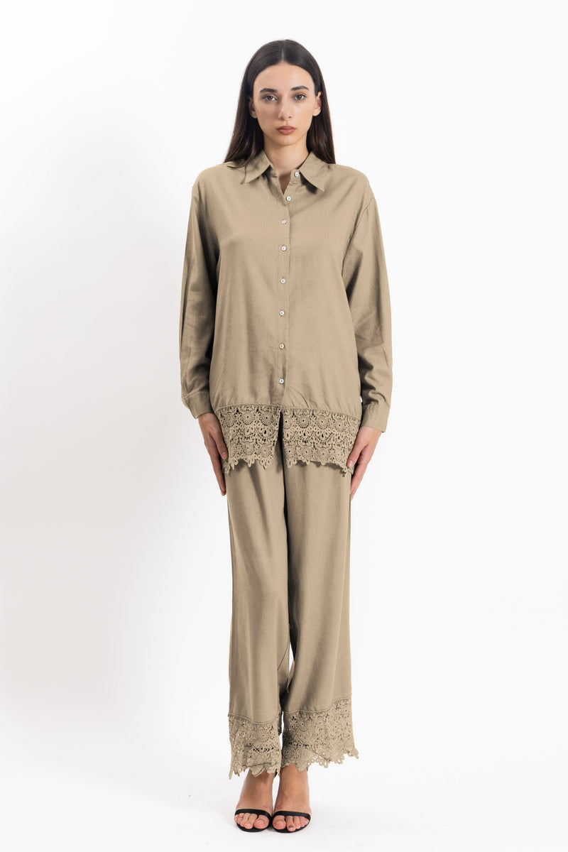 DETAILED LINEN BLEND SHIRT SET