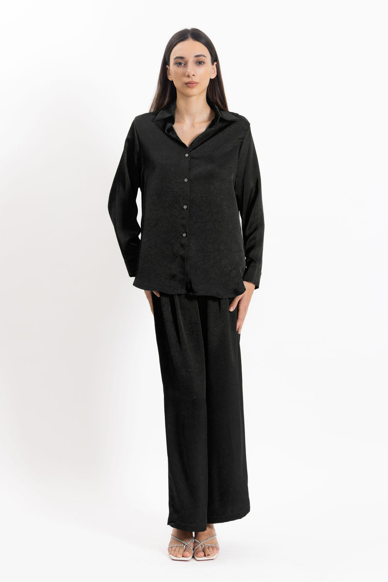 TEXTURED SATIN SHIRT SET