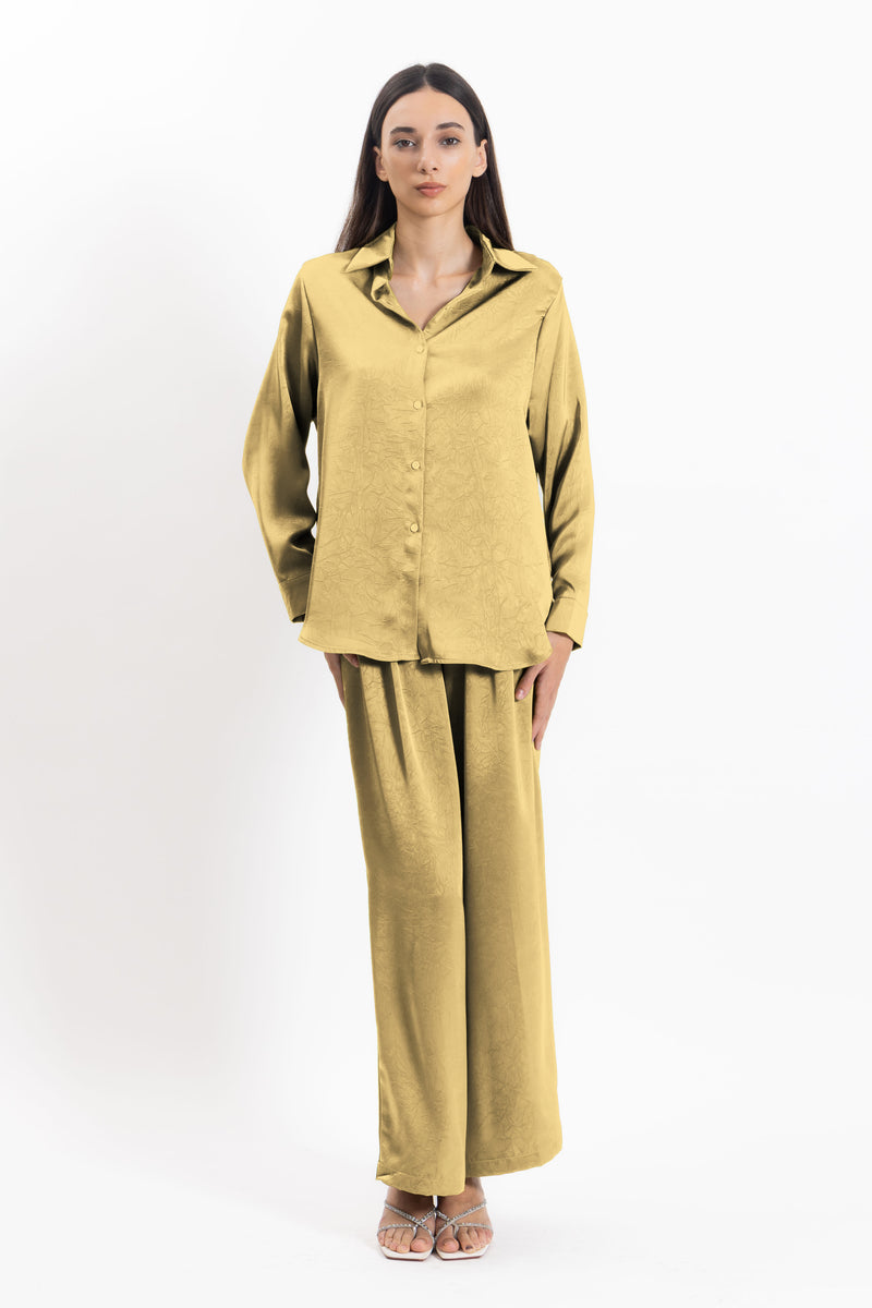 TEXTURED SATIN SHIRT SET