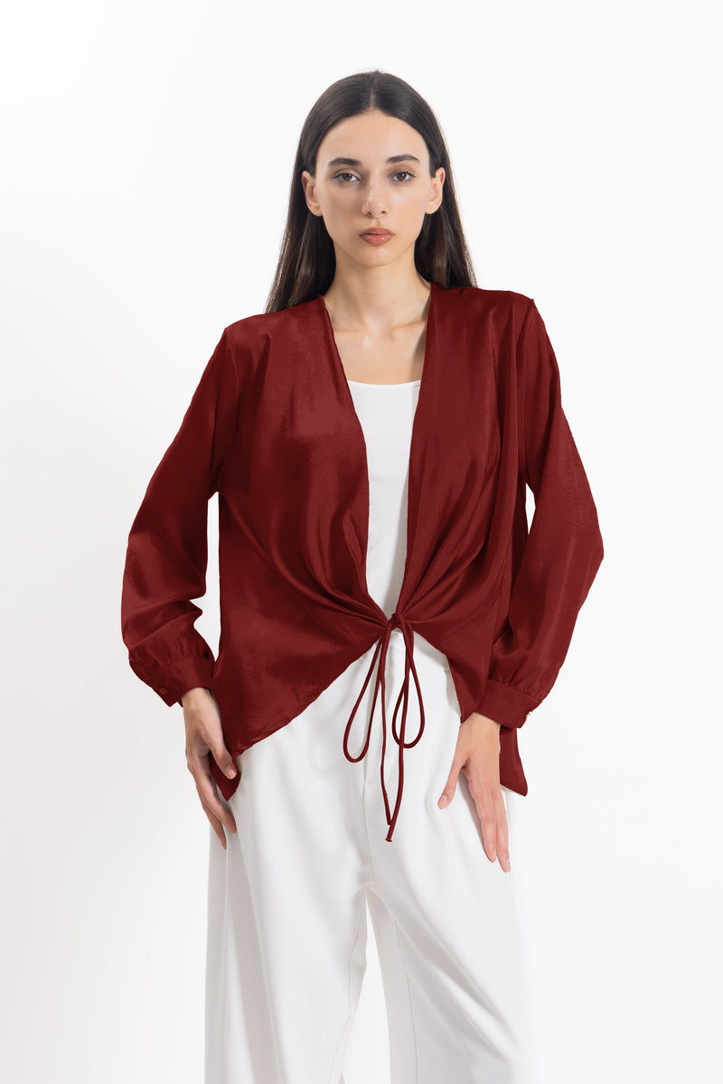 FRONT TIE SATIN TOP