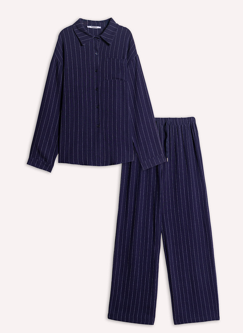 LINEN BLEND STRIPE SHIRT SET