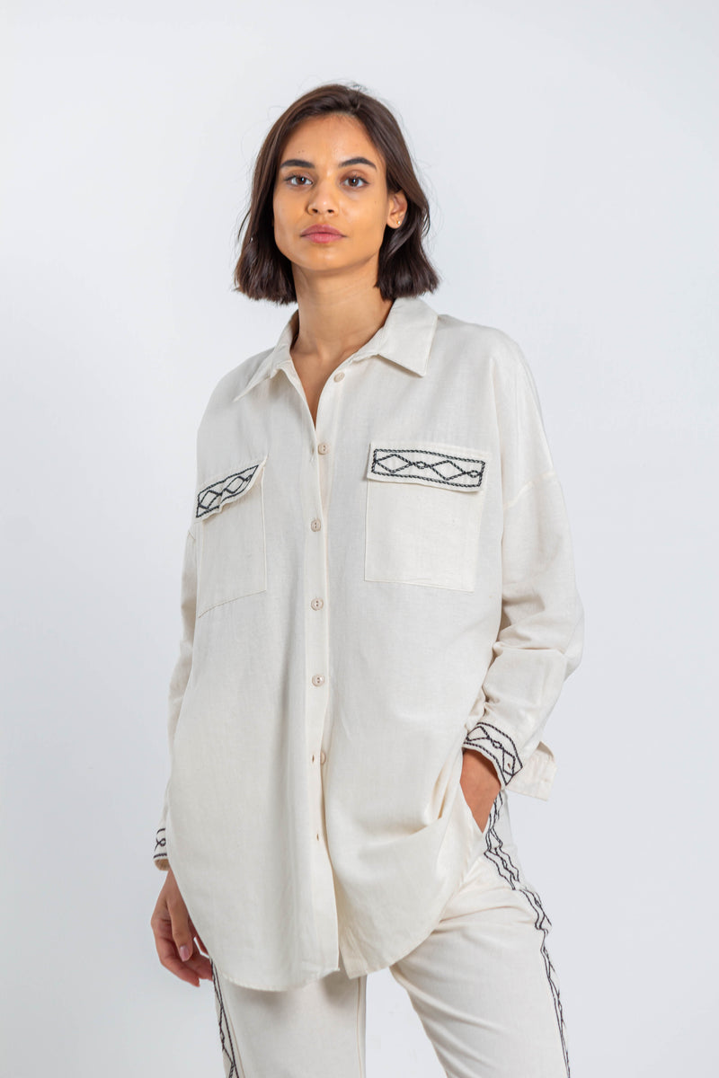 EMBROIDERED LINEN SHIRT SET