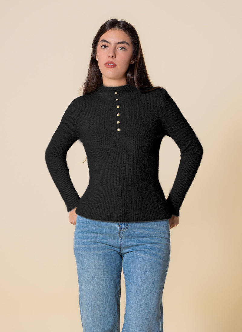 DETAILED KNIT HIGH NECK TOP