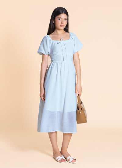 DETAILED EMBOSSED MIDI DRESS