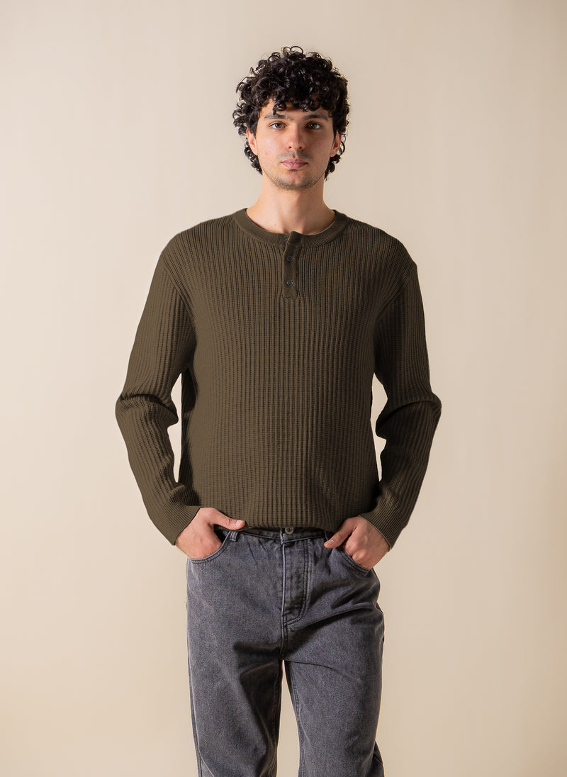 TEXTURED HENLEY SWEATSHIRT