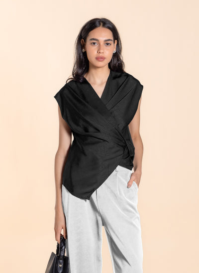WRAP TEXTURED SATIN TOP