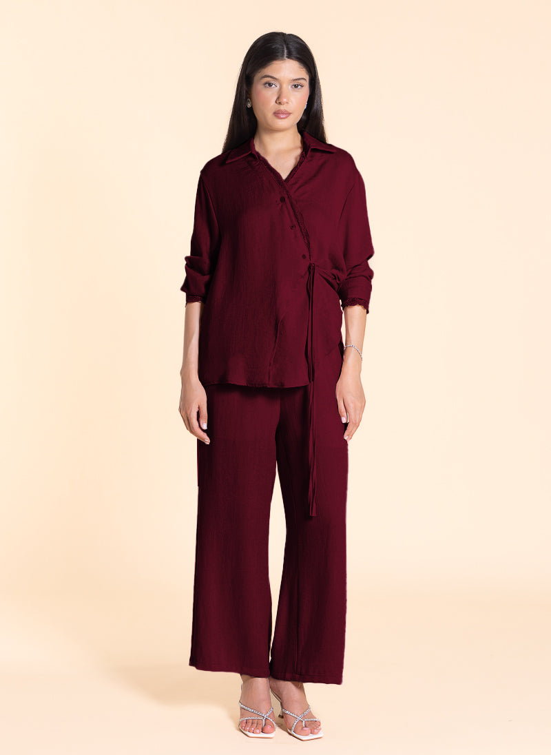 LACE DETAILED WRAP SHIRT SET