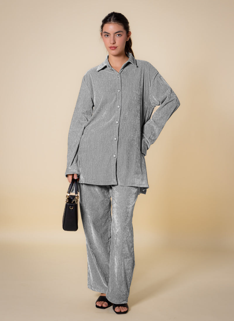 TEXTURED VELVET SHIRT SET
