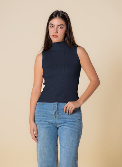 KNITED WOOL BLEND HIGH NECK TOP