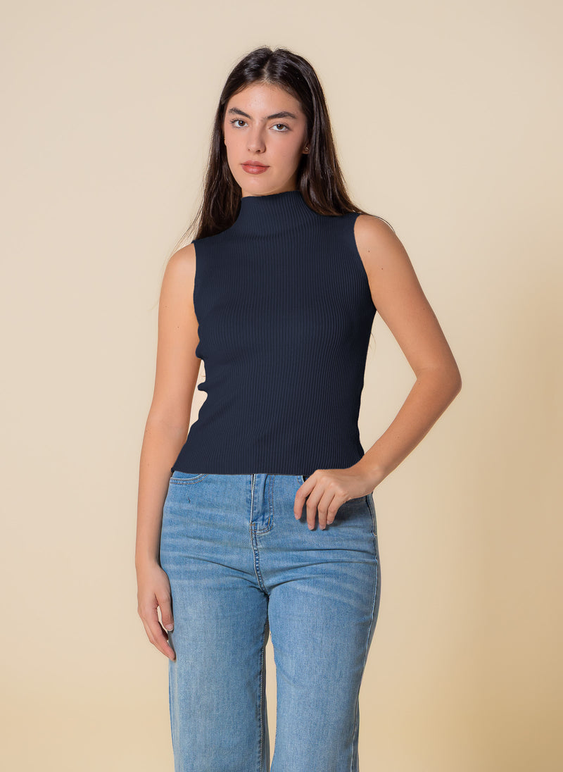 KNITED WOOL BLEND HIGH NECK TOP