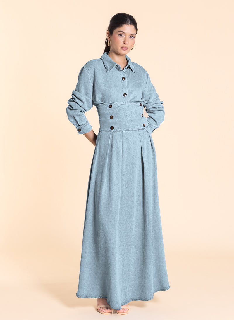HIGH WAIST SOFT MAXI SKIRT DENIM SET