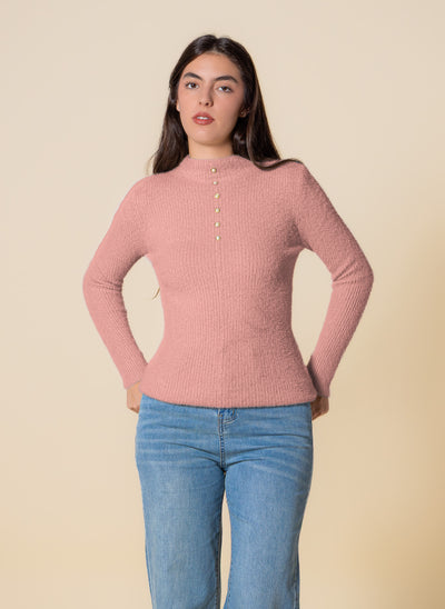 DETAILED KNIT HIGH NECK TOP