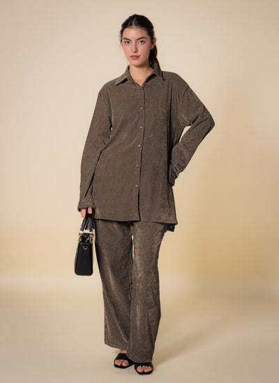 TEXTURED VELVET SHIRT SET