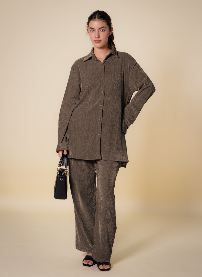 TEXTURED VELVET SHIRT SET