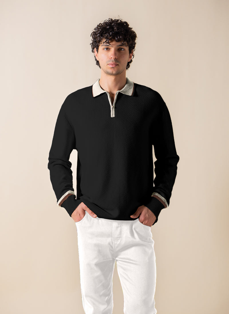 DETAILED ZIPPER POLO SHIRT