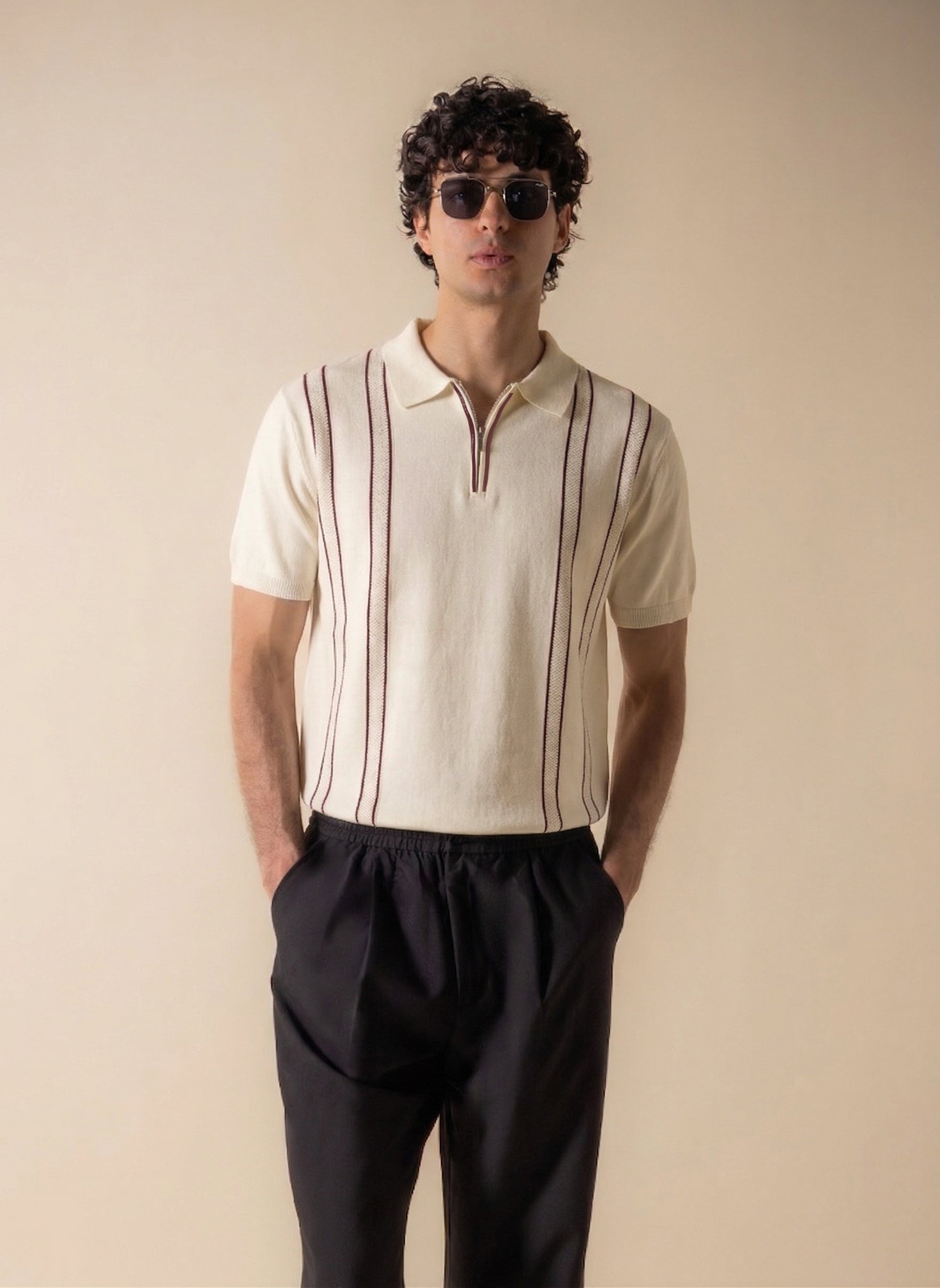 TEXTURED STRIPE POLO SHIRT