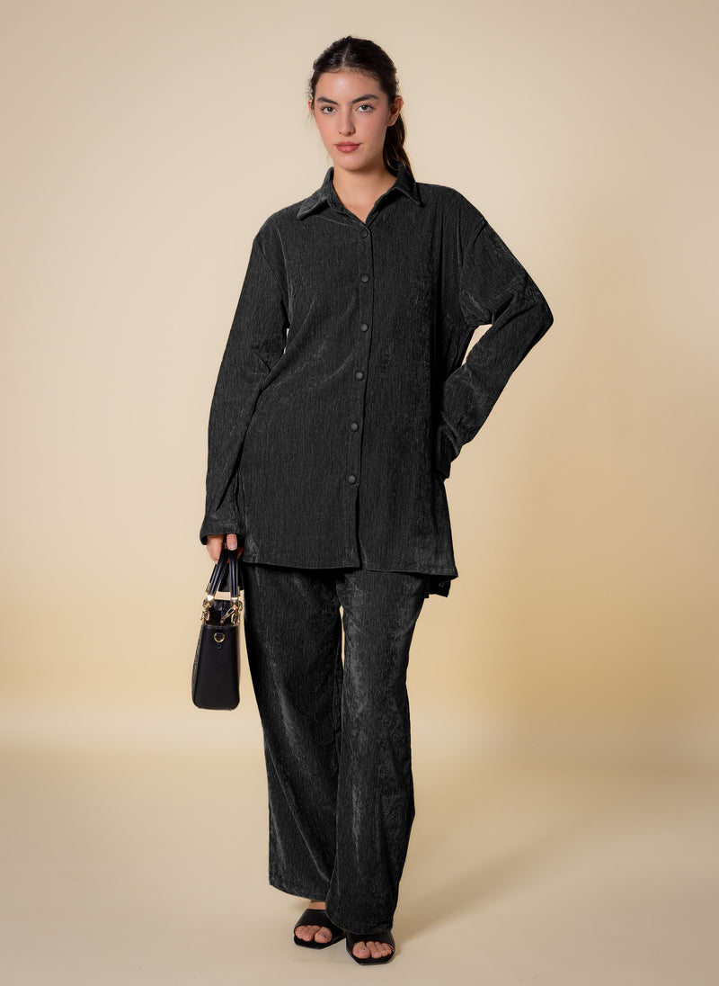 TEXTURED VELVET SHIRT SET