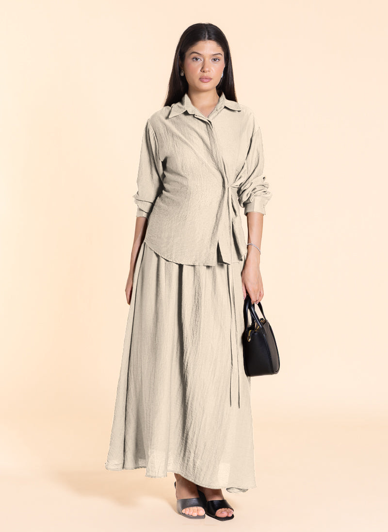 DETAIL WRAPPED SHIRT SET WITH SKIRT