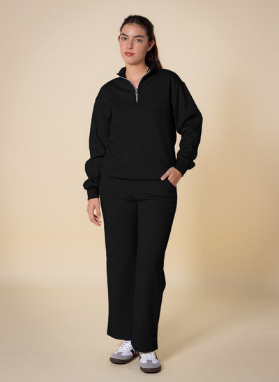 TEXTURED QUATER-ZIP SWEATER SET