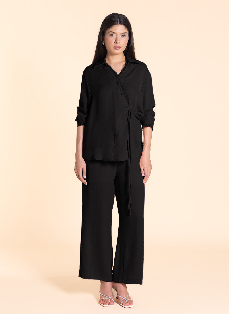 LACE DETAILED WRAP SHIRT SET