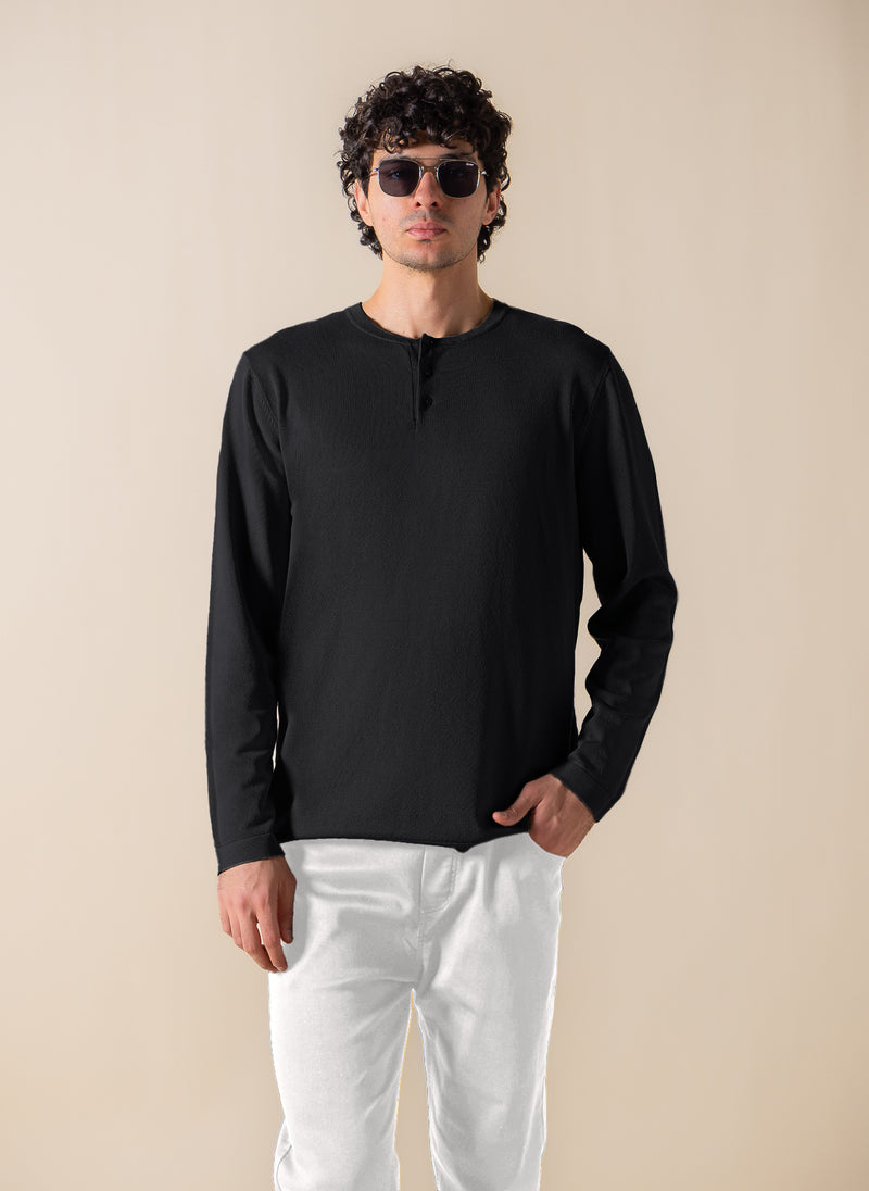 FINE KNIT HENLEY T-SHIRT