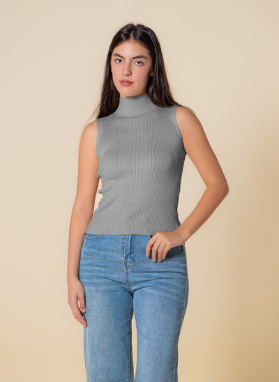 KNITED WOOL BLEND HIGH NECK TOP