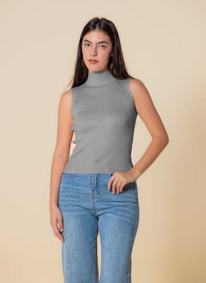 KNITED WOOL BLEND HIGH NECK TOP