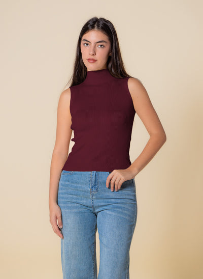 KNITED WOOL BLEND HIGH NECK TOP