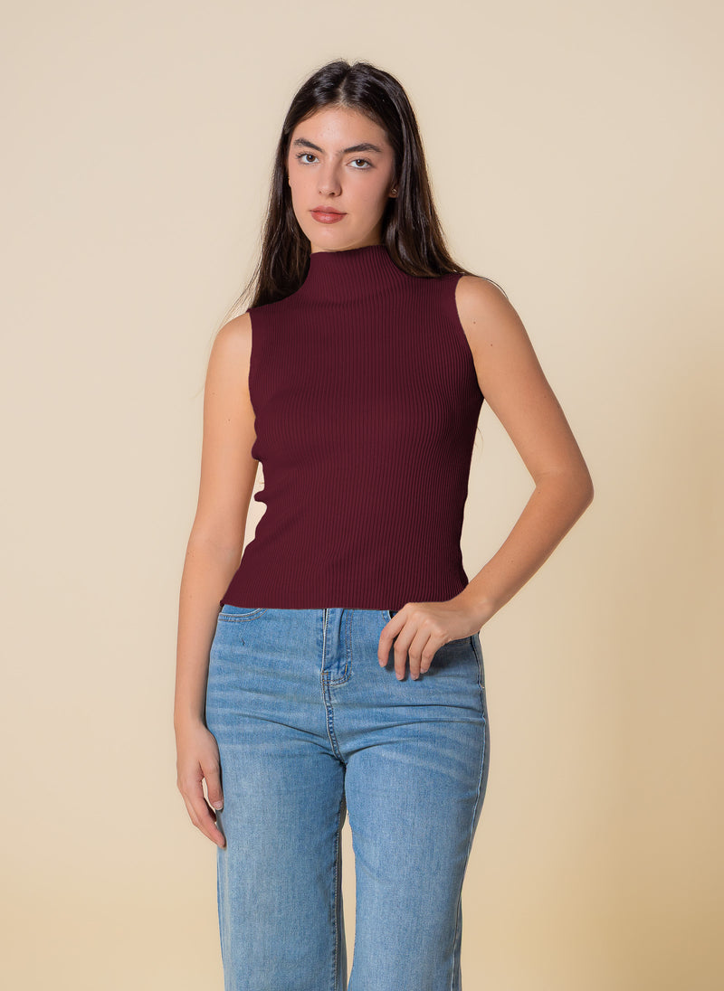KNITED WOOL BLEND HIGH NECK TOP