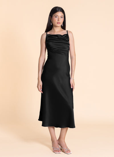 DETAILED SATIN MIDI DRESS