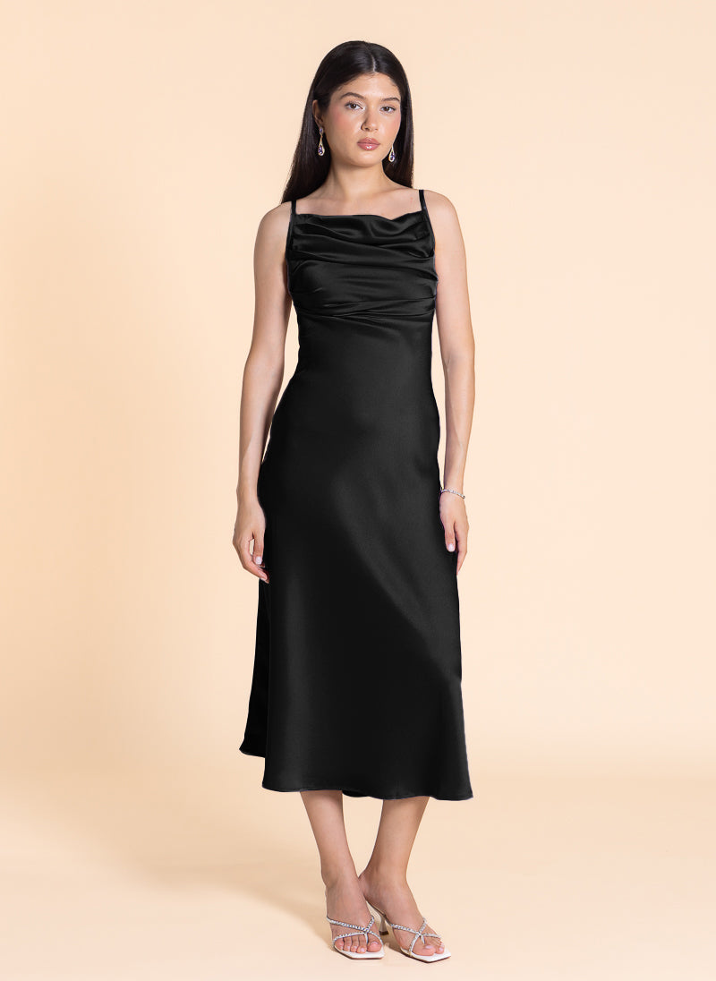 DETAILED SATIN MIDI DRESS
