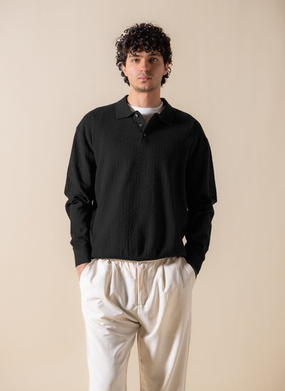 TEXTURED POLO SWEATSHIRT