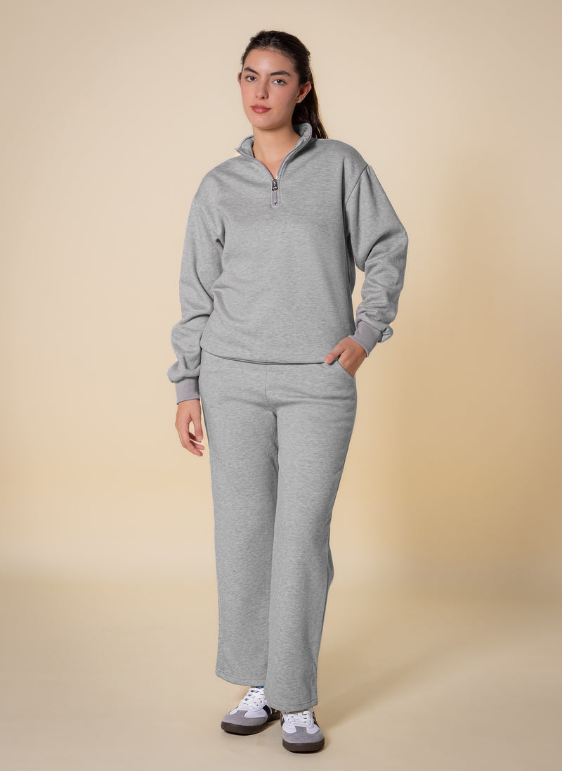 TEXTURED QUATER-ZIP SWEATER SET