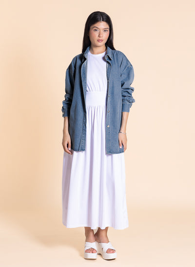 COMFORT MIDI DRESS WITH DENIM SHIRT