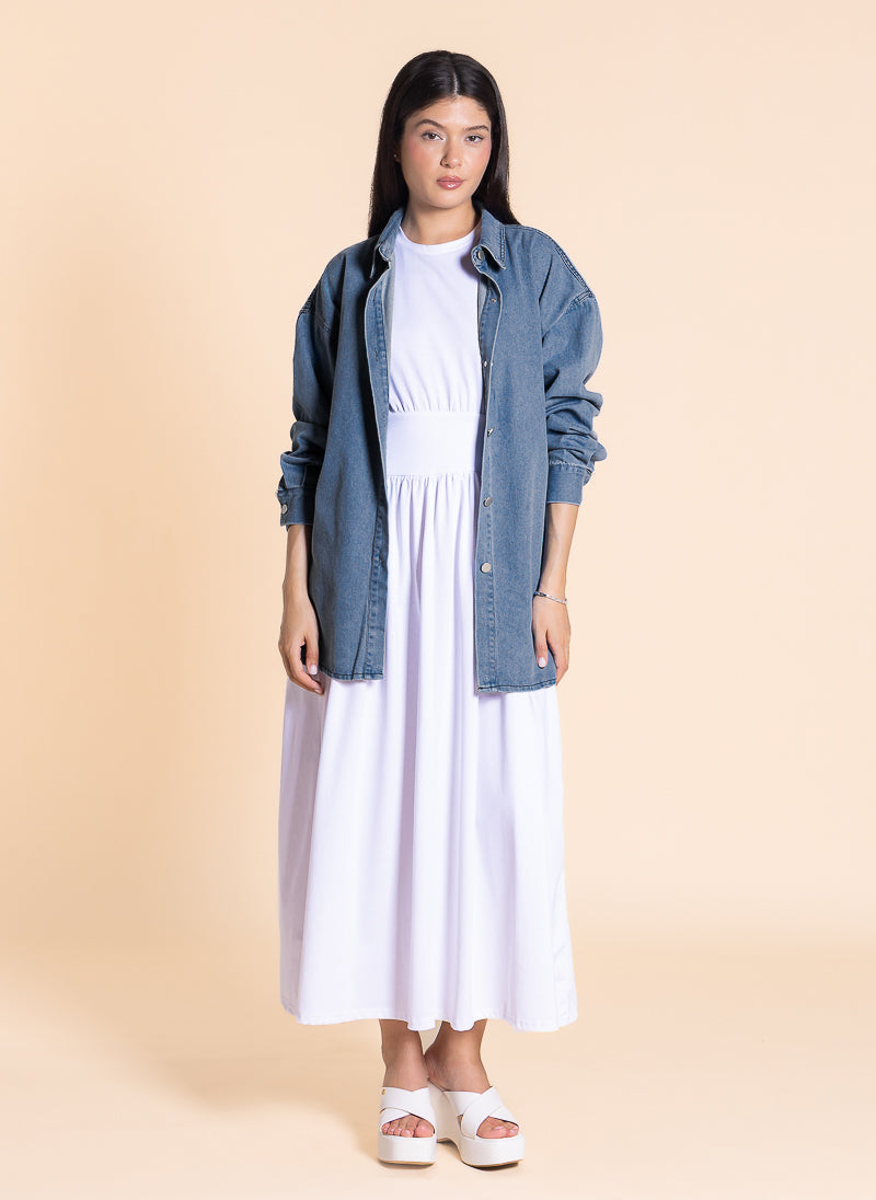 COMFORT MIDI DRESS WITH DENIM SHIRT