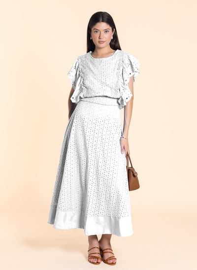 DETAILED CUTWORK SKIRT SET