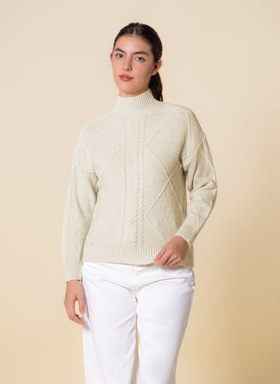 CABLE KNIT HIGH NECK SWEATER