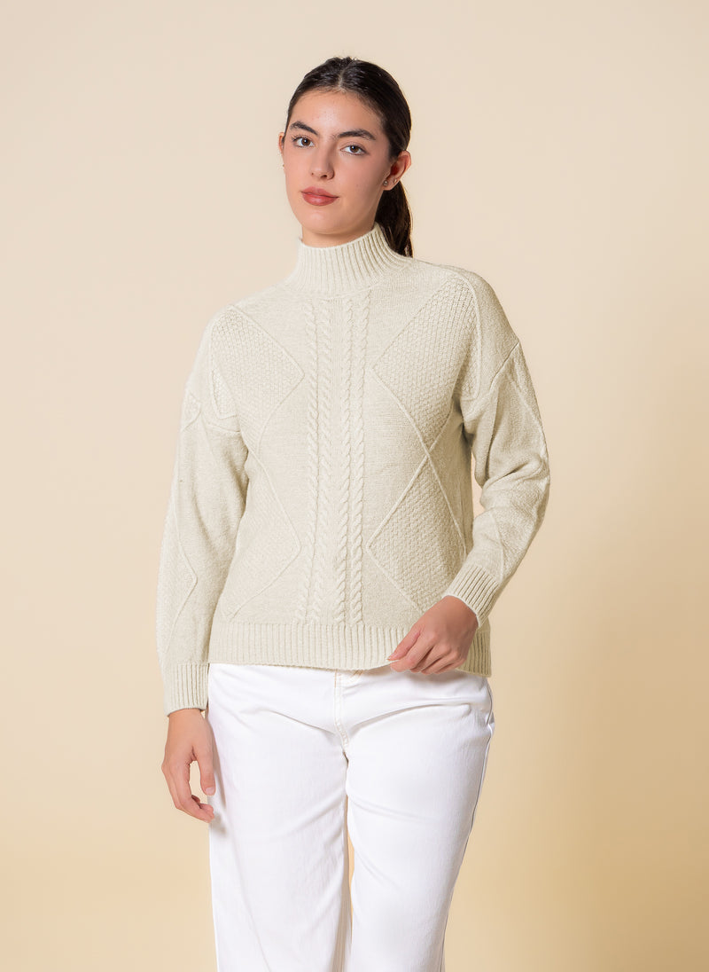 CABLE KNIT HIGH NECK SWEATER