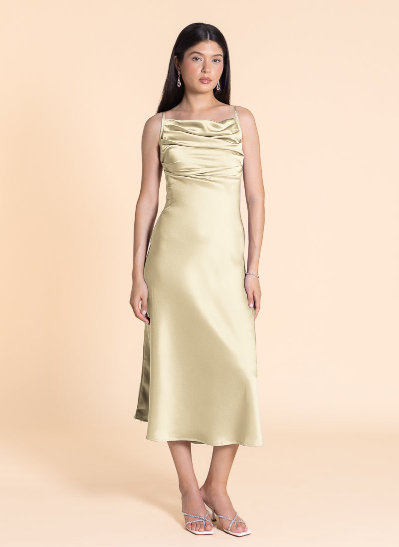 DETAILED SATIN MIDI DRESS