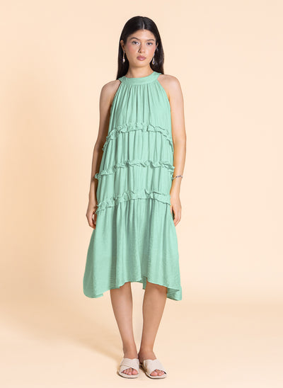 DETAILED HALTER MIDI DRESS