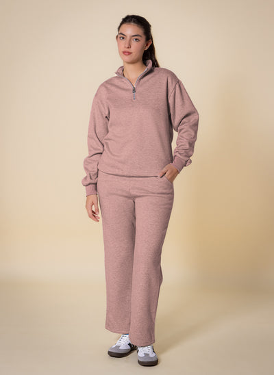 TEXTURED QUATER-ZIP SWEATER SET