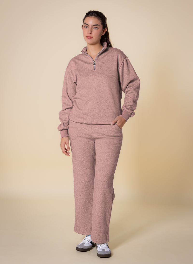 TEXTURED QUATER-ZIP SWEATER SET